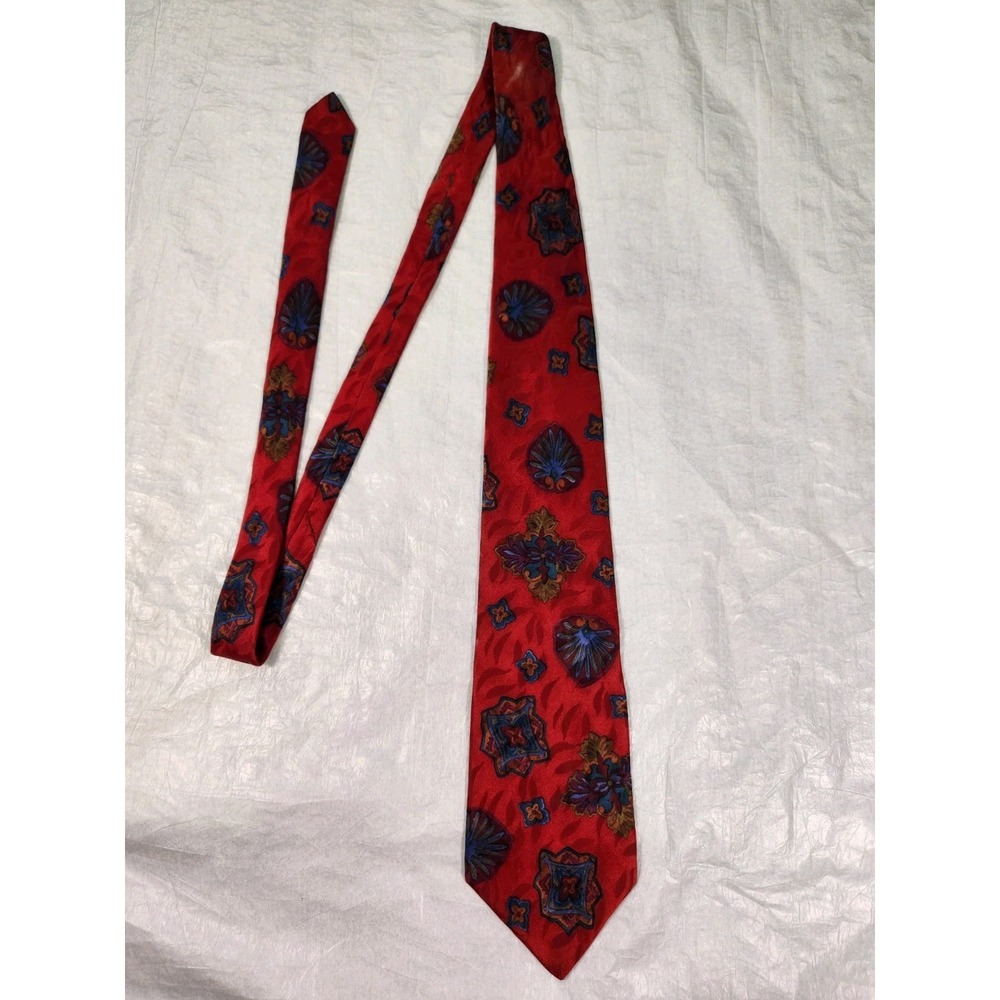 Vintage Liberty of London Red PaisleyPattern Geometric Tie Necktie Silk
